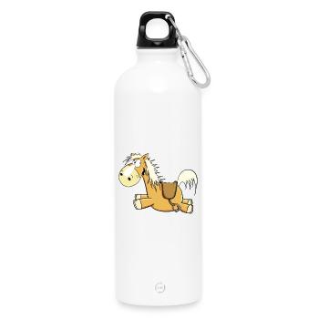 Happy Haflinger Fuchs Pferd I Reiter Geschenk - Trinkflasche mit Karabiner 750 ml - Weiß - Vorne