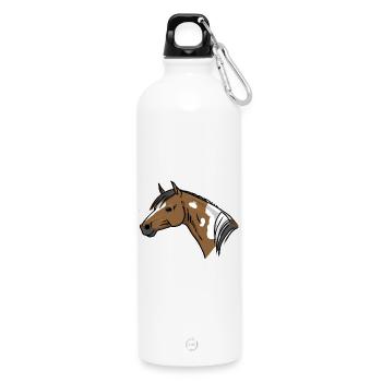Pferdekopf Illustration Braun Weiß - Trinkflasche mit Karabiner 750 ml - Weiß - Vorne