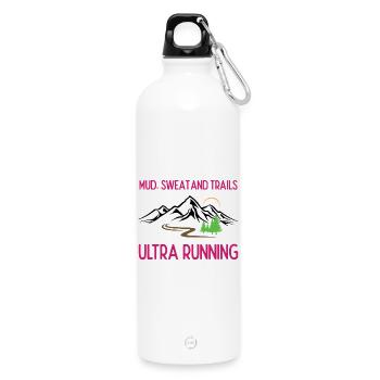 Ultra Running - Mud, Sweat and Trails - Water Bottle with carabiner 750 ml - white - Front