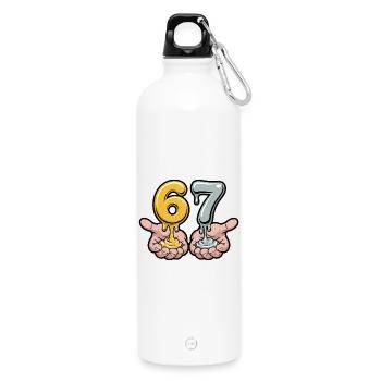 67 - Funny Six Seven T-Shirt - Trinkflasche mit Karabiner 750 ml - Weiß - Vorne
