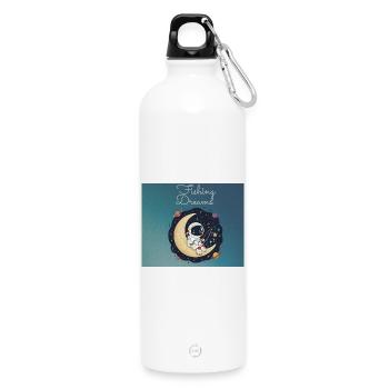 Astronaut sitting on the moon and fishing dreams - Water Bottle with carabiner 750 ml - white - Front