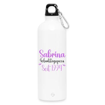 Sabrina Geburtstagsqueen Seit 1994 Geschenk - Trinkflasche mit Karabiner 750 ml - Weiß - Vorne
