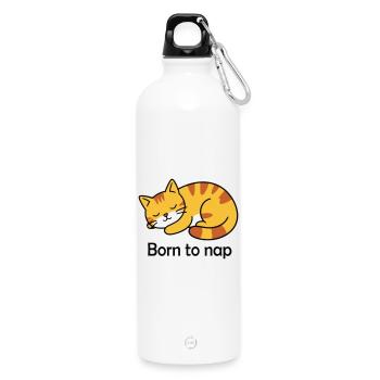 Born to Nap Katze Schlaf Design - Trinkflasche mit Karabiner 750 ml - Weiß - Vorne