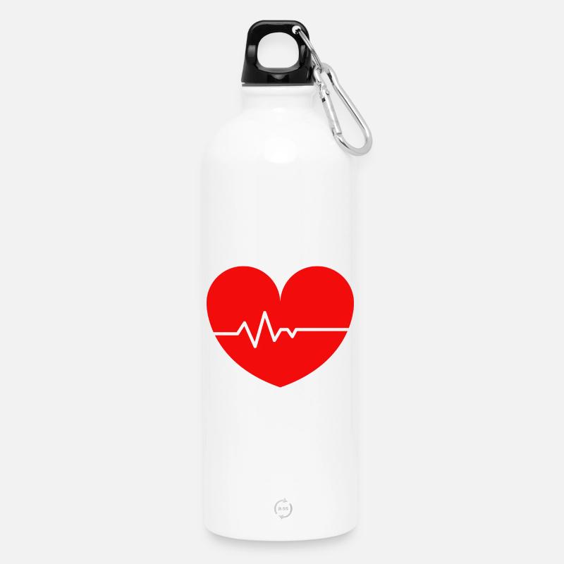 Herzschlag-Linie Liebe Herz - Trinkflasche mit Karabiner 750 ml - Weiß