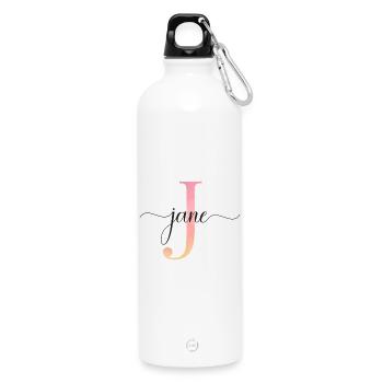 J | Monogram | Name | Jane |Watercolor - Water Bottle with carabiner 750 ml - white - Front