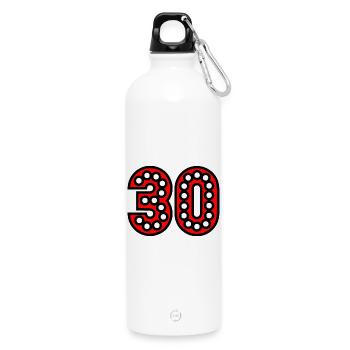 Number 30 in red beads - Water Bottle with carabiner 750 ml - white - Front