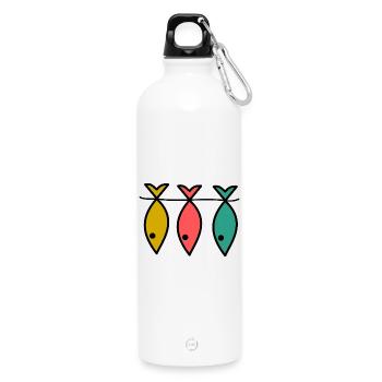 POISSON. PÊCHE. PÊCHEUR. BATEAU. RETRAITE. FÊTE - Gourde en inox avec mousqueton 750 ml - blanc - Devant