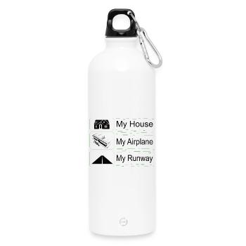 Mein Haus, mein Flugzeug, Meine Landebahn - Trinkflasche mit Karabiner 750 ml - Weiß - Vorne