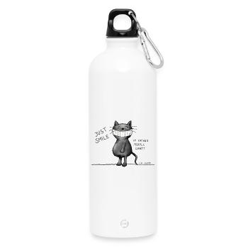 Just smile! It drives people crazy, Katze, grinsen - Trinkflasche mit Karabiner 750 ml - Weiß - Vorne