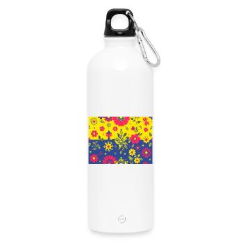 Motif floral avec fond contrasté - Gourde en inox avec mousqueton 750 ml - blanc - Devant