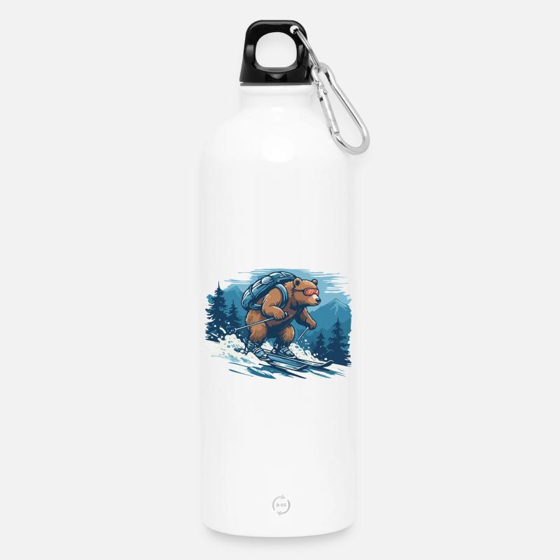 Bären-Skitour durch Bergwald - Trinkflasche mit Karabiner 750 ml - Weiß