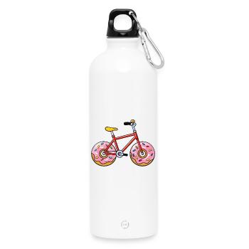 Lustiges Donut Fahrrad Cartoon Design - Trinkflasche mit Karabiner 750 ml - Weiß - Vorne