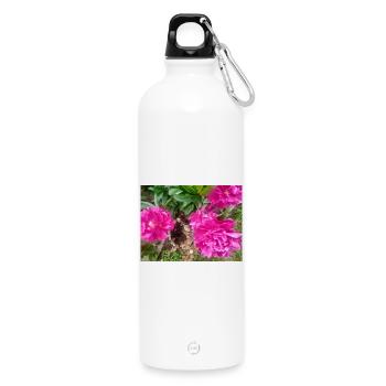 Pfingstrosen-Fuchsia-Garten - Trinkflasche mit Karabiner 750 ml - Weiß - Vorne