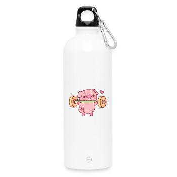 Funny Piggy Doing Squats With Weights - Water Bottle with carabiner 750 ml - white - Front