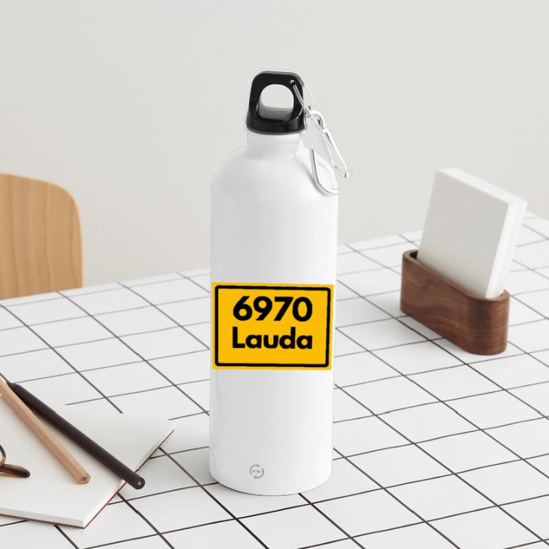 OLD POSTCODE ZIP CODE RETRO 6970 LAUDA HEIMATSTOLZ Water Bottle with carabiner 750 ml