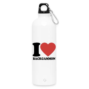 J’adore le backgammon | Jeu de société | Don - Gourde en inox avec mousqueton 750 ml - blanc - Devant