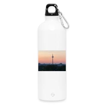 Dusk Skyline with Tower Silhouette - Water Bottle with carabiner 750 ml - white - Front