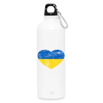 Ukraine Flagge Fahne Grunge Retro Herz - Trinkflasche mit Karabiner 750 ml - Weiß - Vorne
