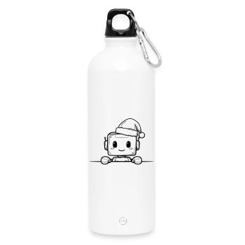 Kawaii Roboter mit Weihnachtsmütze – Süßes Design - Trinkflasche mit Karabiner 750 ml - Weiß - Vorne