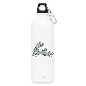 Running Bunny Rabbit Long-Eared Comic Funny - Water Bottle with carabiner 750 ml - white - Front