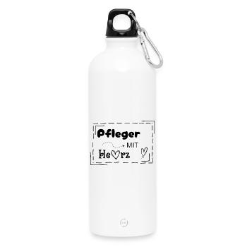 Caregiver with heart - Water Bottle with carabiner 750 ml - white - Front
