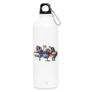 pride - trois hiboux heureux - Gourde en inox avec mousqueton 750 ml - blanc - Devant