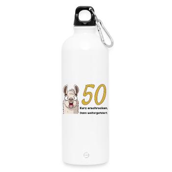 50 Geburtstag – Kurz erschrocken, dann gefeiert - Trinkflasche mit Karabiner 750 ml - Weiß - Vorne