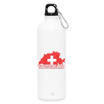 Swiss Map Cross Emblem with Silhouettes - Water Bottle with carabiner 750 ml - white - Front