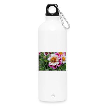 Abeille, Miel Scène Sur Fleur Colorée, Dahlia - Gourde en inox avec mousqueton 750 ml - blanc - Devant