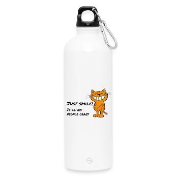 Just Smile – Grinsende Katze Grinsekatze - Trinkflasche mit Karabiner 750 ml - Weiß - Vorne
