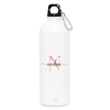 N | Monogramm | Name | Nadine |Watercolor - Trinkflasche mit Karabiner 750 ml - Weiß - Vorne