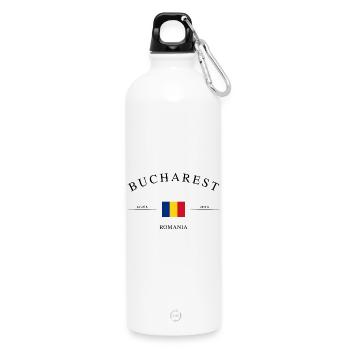 Bucharest Romania – Holiday Souvenir & Gift - Water Bottle with carabiner 750 ml - white - Front