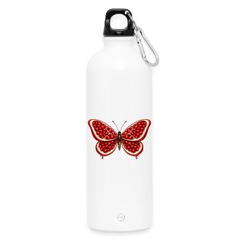 Granatapfel-Schmetterling – Flügel voller Kerne - Trinkflasche mit Karabiner 750 ml - Weiß - Vorne
