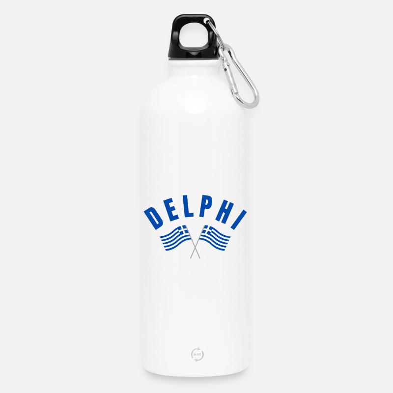 Drapeaux jumeaux grecs de Delphes - Gourde en inox avec mousqueton 750 ml - blanc