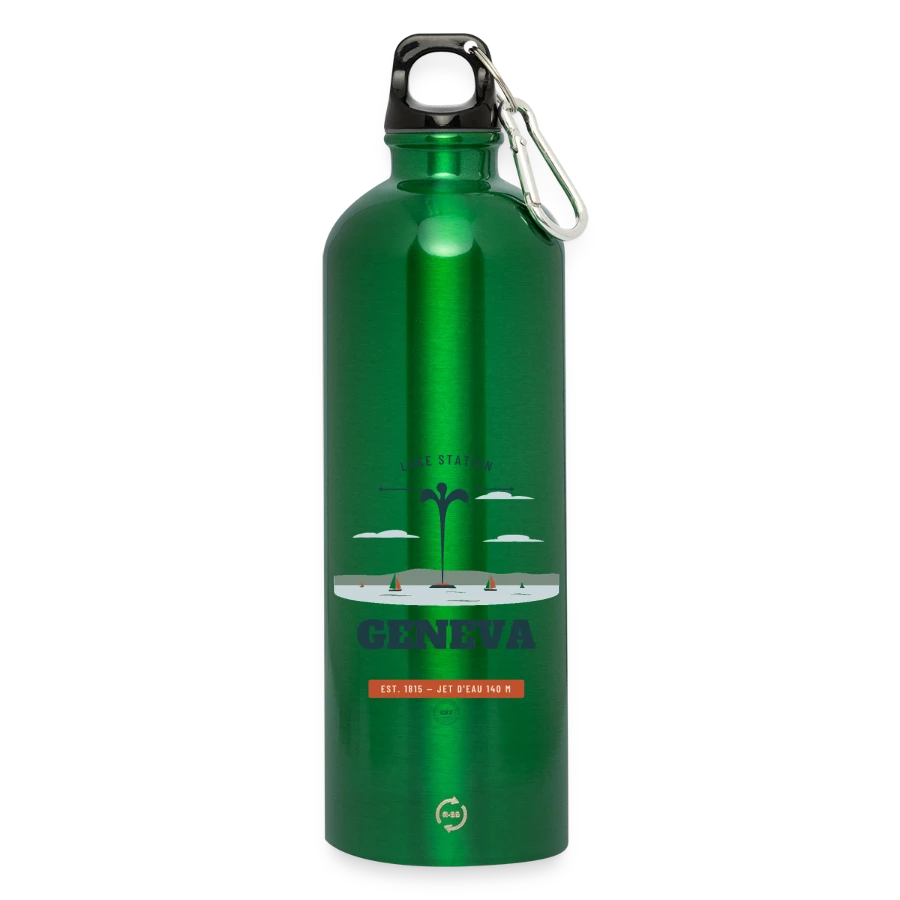 Geneva badge on a water bottle with carabiner 750 ml, kelly green