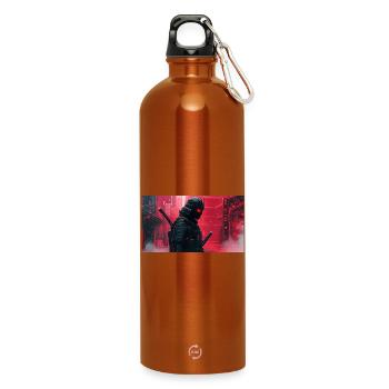 Black Futuristic Samurai - Water Bottle with carabiner 750 ml - burnt orange - Front