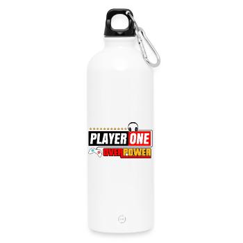 Player One Overpower | Gamers and Streamers Style - Water Bottle with carabiner 750 ml - white - Front