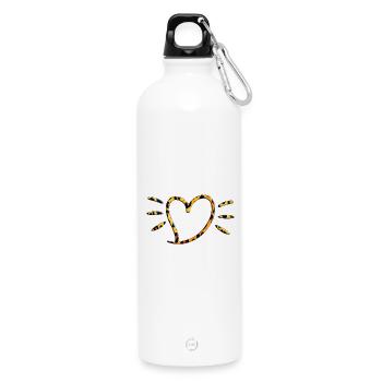 Leopard Herz Strahlen - Trinkflasche mit Karabiner 750 ml - Weiß - Vorne