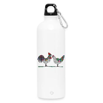Coq et poule - Gourde en inox avec mousqueton 750 ml - blanc - Devant