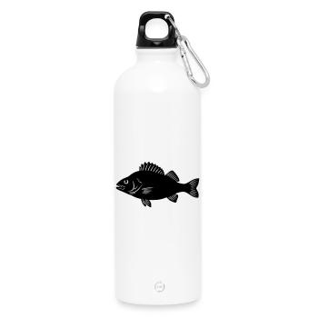 Flussbarsch Silhouette Angler Logo - Trinkflasche mit Karabiner 750 ml - Weiß - Vorne