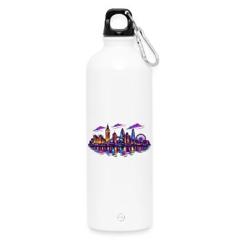 Neon London Skyline Nacht - Trinkflasche mit Karabiner 750 ml - Weiß - Vorne