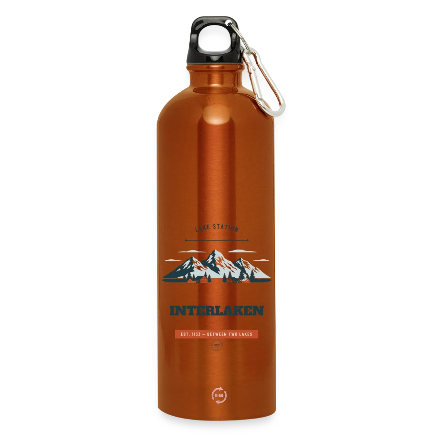 Interlaken badge on a water bottle with carabiner 750 ml, burnt orange