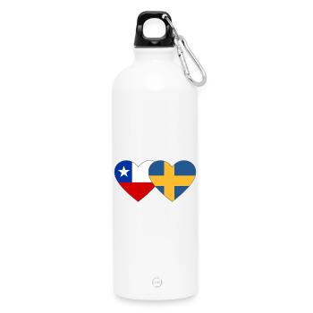 Chile Schweden Flagge Herz - Trinkflasche mit Karabiner 750 ml - Weiß - Vorne
