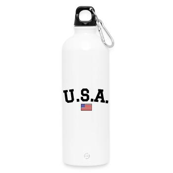 USA Flagge Design Schwarz - Trinkflasche mit Karabiner 750 ml - Weiß - Vorne