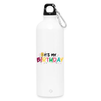 Birthday Burst: Bunte Buchstaben - Trinkflasche mit Karabiner 750 ml - Weiß - Vorne