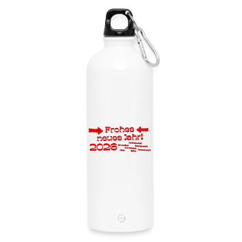 Neujahrswünsche Text rot Frohes neues Jahr 2026 - Trinkflasche mit Karabiner 750 ml - Weiß - Vorne