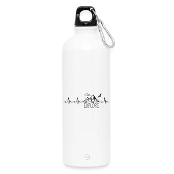 Explore Mountain Mountain Heartbeat Frequency Pulse ECG - Water Bottle with carabiner 750 ml - white - Front