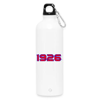 1926 Neon-Rot mit Blauem Umriss - Trinkflasche mit Karabiner 750 ml - Weiß - Vorne