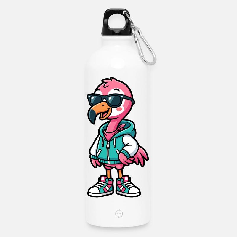Flamant rose cool - Gourde en inox avec mousqueton 750 ml - blanc