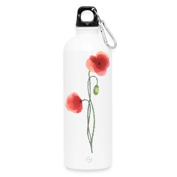 Flower: red poppy - Water Bottle with carabiner 750 ml - white - Front